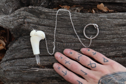 Whitetail Fawn Humerus Pendulum with Ouroboros Ring