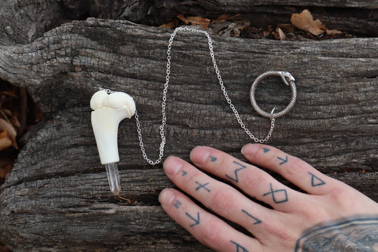 Whitetail Fawn Humerus Pendulum with Ouroboros Ring