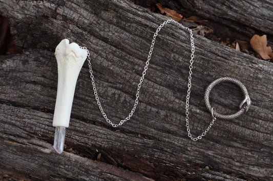 Whitetail Fawn Tibia Pendulum with Ouroboros Ring