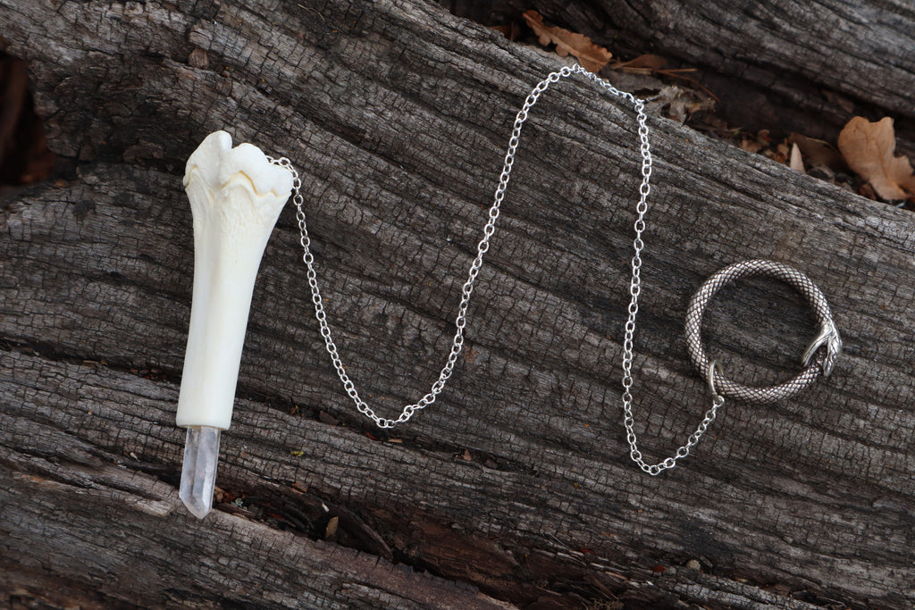 Whitetail Fawn Tibia Pendulum with Ouroboros Ring
