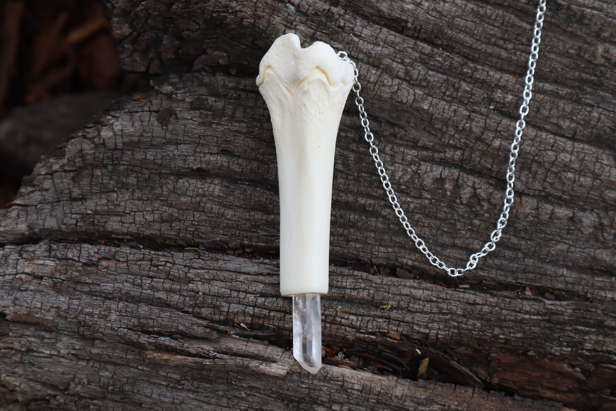 Whitetail Fawn Tibia Pendulum with Ouroboros Ring