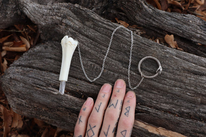 Whitetail Fawn Tibia Pendulum with Ouroboros Ring