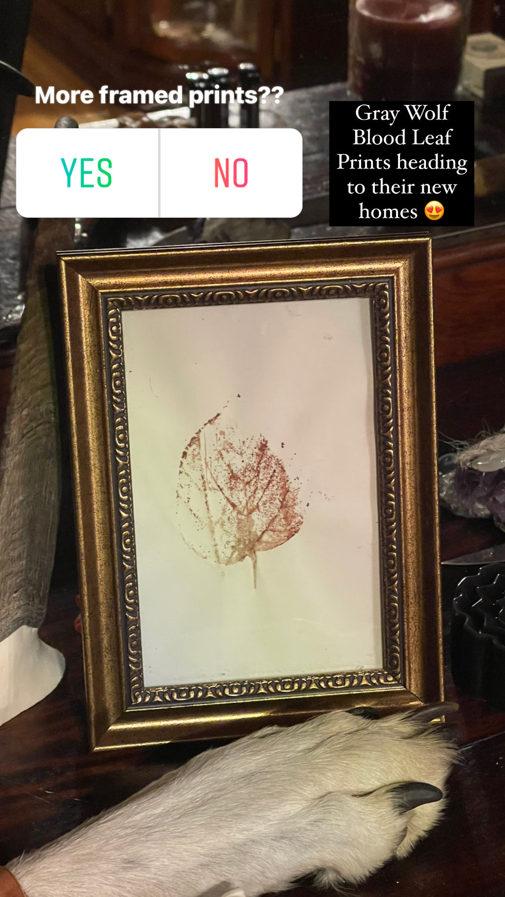 Reserved for Arianna - Gray Wolf Blood Bass Wood Leaf Print