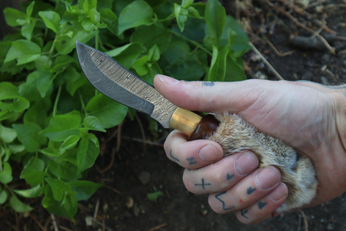 Reserved for Ryan Conner - Custom Damascus Bobcat Paw Knife with Leather Sheath