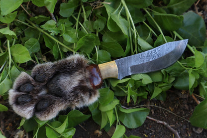 Reserved for Ryan Conner - Custom Damascus Bobcat Paw Knife with Leather Sheath