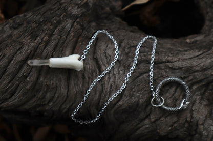Reserved for Ashley - Two Domestic Cat Tibia Pendulum with Ouroboros Ring