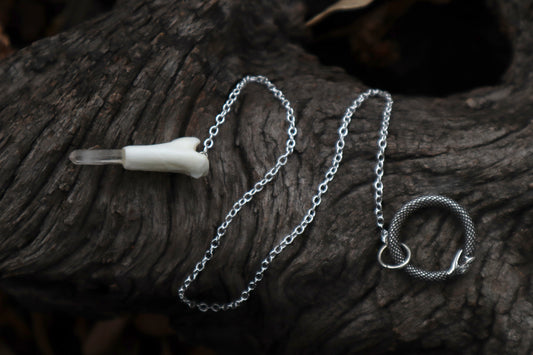 Reserved for Ashley - Two Domestic Cat Tibia Pendulum with Ouroboros Ring