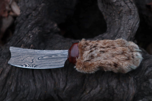 Damascus Bobcat Paw Cleaver