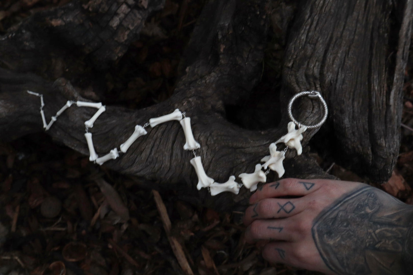 Fluid Gray Wolf Tail Articulation with Ouroboros Ring