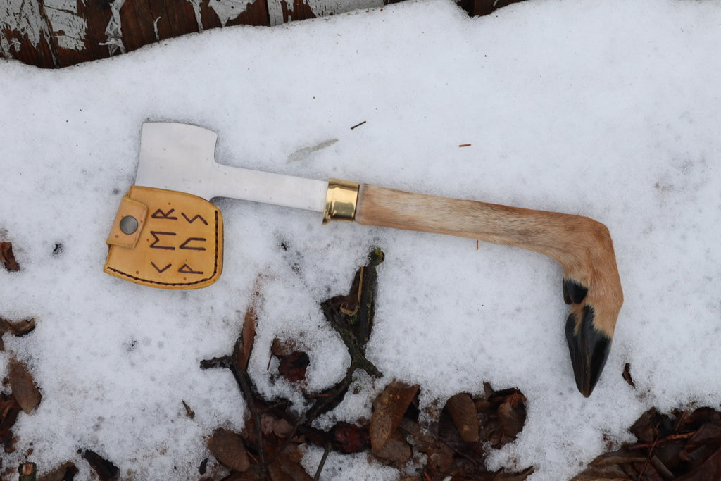 Whitetail Deer Hoof Hatchet with Leather Sheath