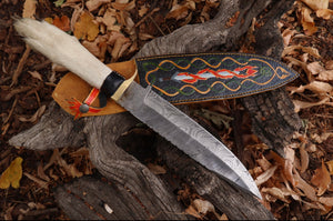 Reserved for Devyn - Damascus Gray Wolf Paw Knife with Flaming Sheath