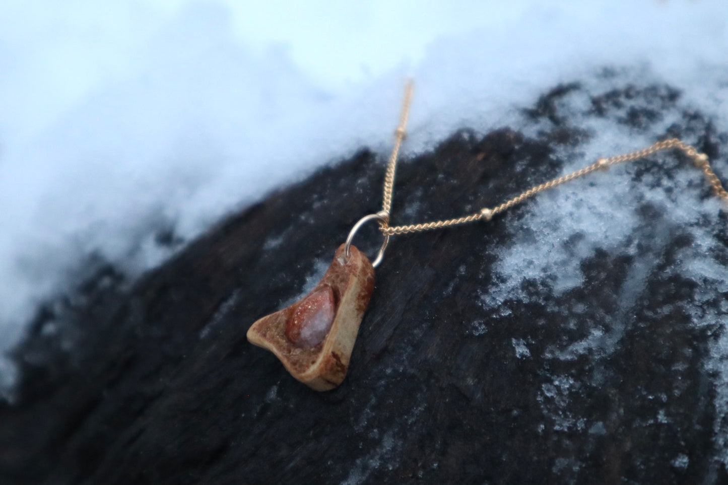 Reserved for Cal - 14k Gold Red Fox Tibia and Sunstone Necklaces