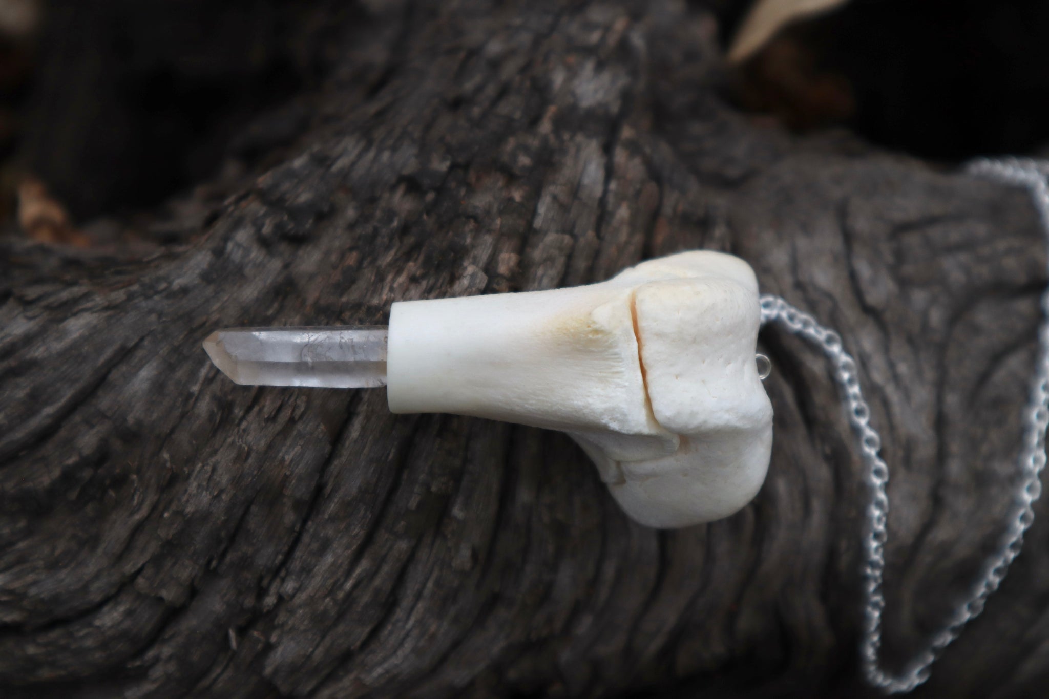 Whitetail Fawn Femur Pendulum with Ouroboros Ring