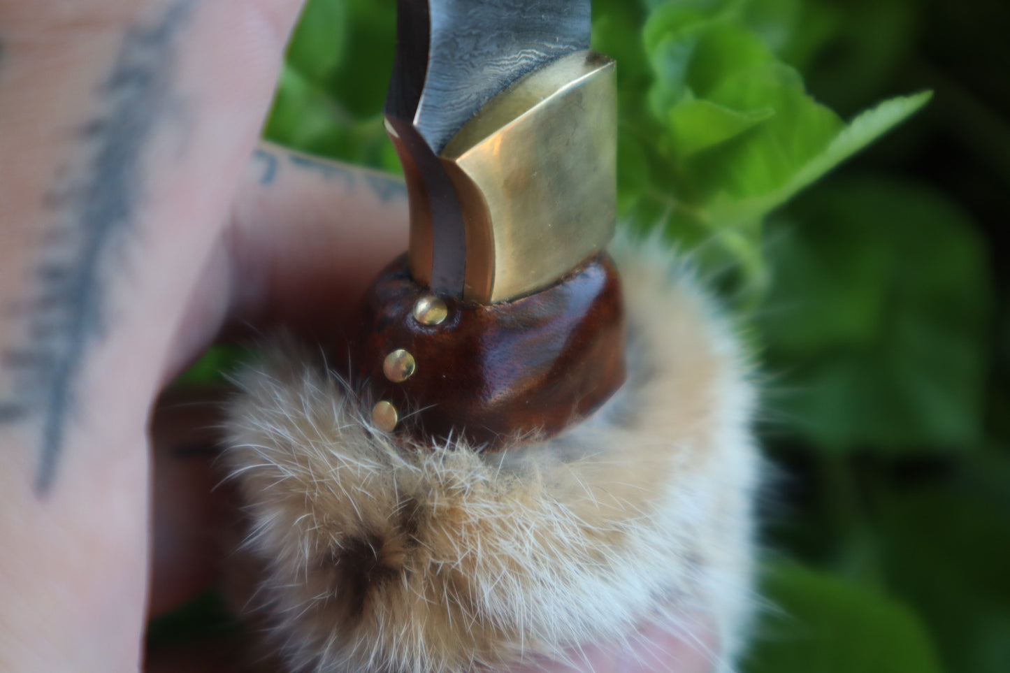 Reserved for Ryan Conner - Custom Damascus Bobcat Paw Knife with Leather Sheath