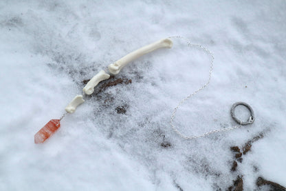Mountain Lion Toe Pendulum with a Lepidocrocite Quartz Point