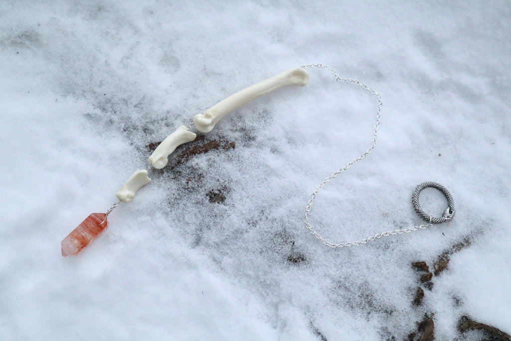 Mountain Lion Toe Pendulum with a Lepidocrocite Quartz Point
