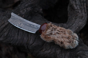 Damascus Bobcat Paw Cleaver