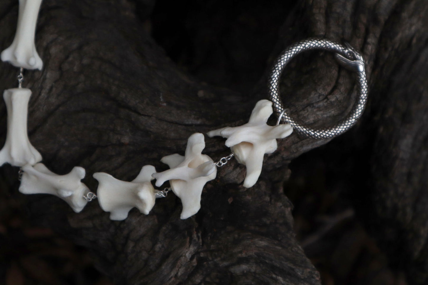 Fluid Gray Wolf Tail Articulation with Ouroboros Ring