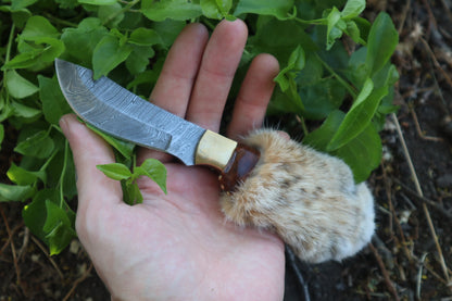 Reserved for Ryan Conner - Custom Damascus Bobcat Paw Knife with Leather Sheath