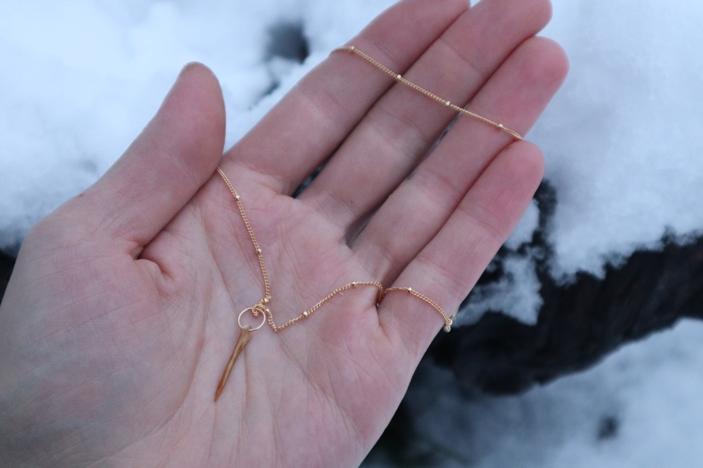 Reserved for Cal - 14k Gold Red Fox Tibia and Sunstone Necklaces
