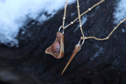 Reserved for Cal - 14k Gold Red Fox Tibia and Sunstone Necklaces