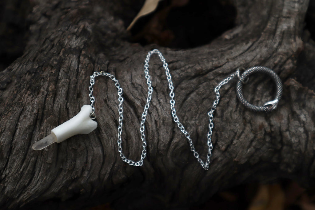 Reserved for Ashley - Two Domestic Cat Tibia Pendulum with Ouroboros Ring