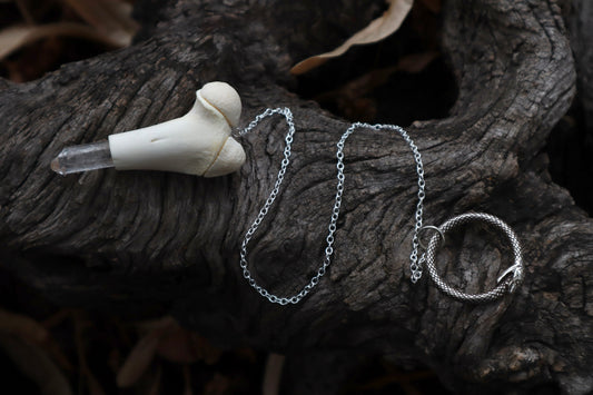 Whitetail Fawn Femur Pendulum with Ouroboros Ring