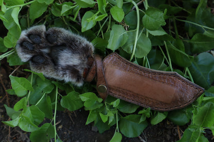 Reserved for Ryan Conner - Custom Damascus Bobcat Paw Knife with Leather Sheath