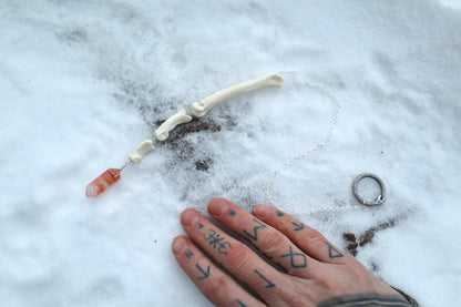 Mountain Lion Toe Pendulum with a Lepidocrocite Quartz Point