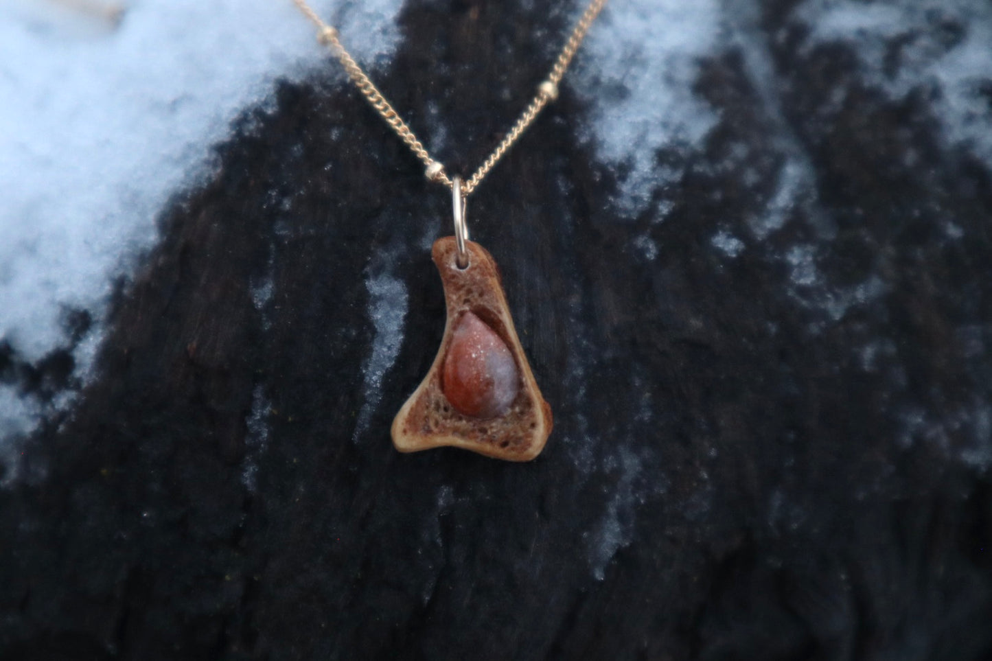 Reserved for Cal - 14k Gold Red Fox Tibia and Sunstone Necklaces