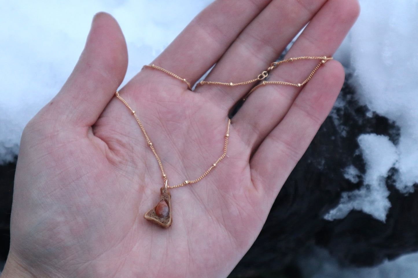 Reserved for Cal - 14k Gold Red Fox Tibia and Sunstone Necklaces