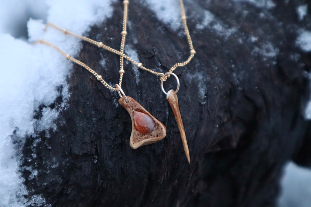 Reserved for Cal - 14k Gold Red Fox Tibia and Sunstone Necklaces