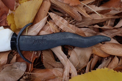 Black Iron Gray Wolf Mandible Knife with Celtic Gray Wolf Mandible Sheath
