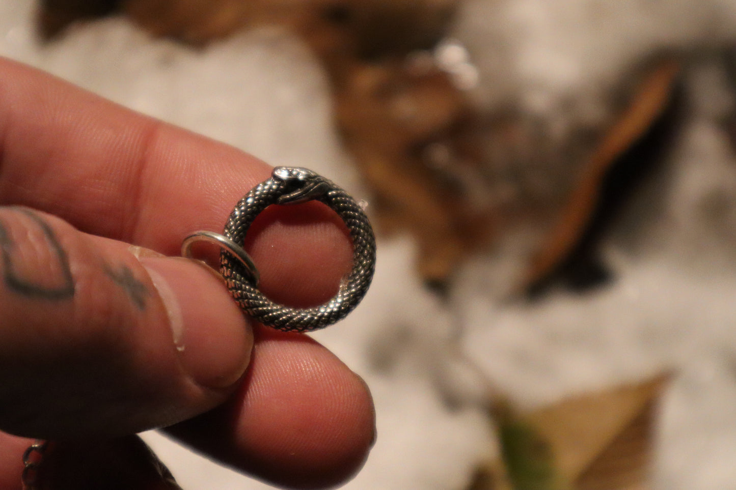 Raccoon Femur Pendulum with Ouroboros Ring