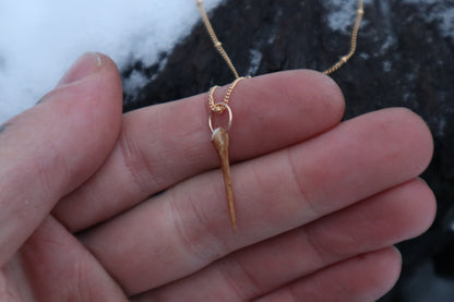 Reserved for Cal - 14k Gold Red Fox Tibia and Sunstone Necklaces