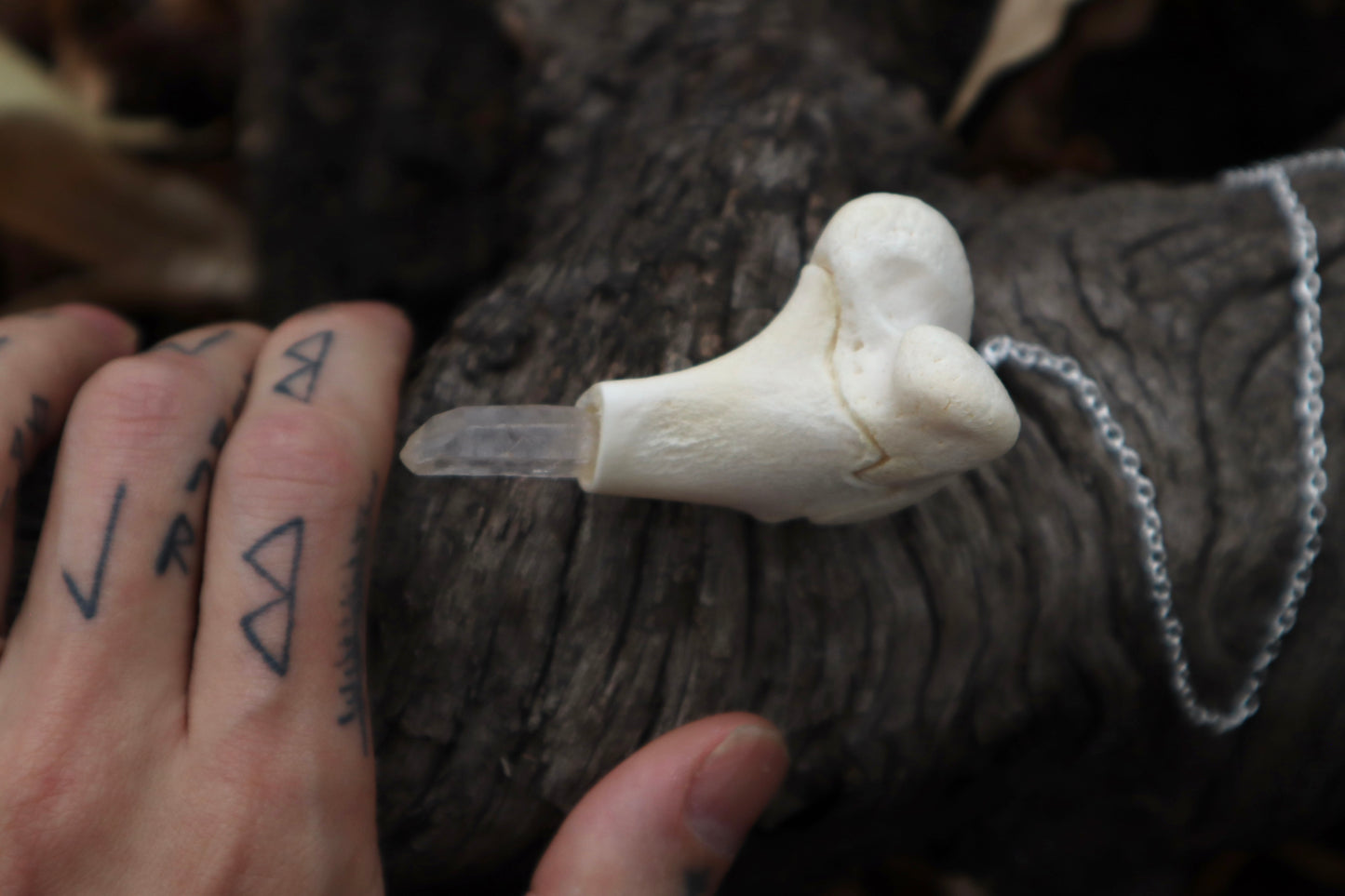 Whitetail Fawn Femur Pendulum with Ouroboros Ring