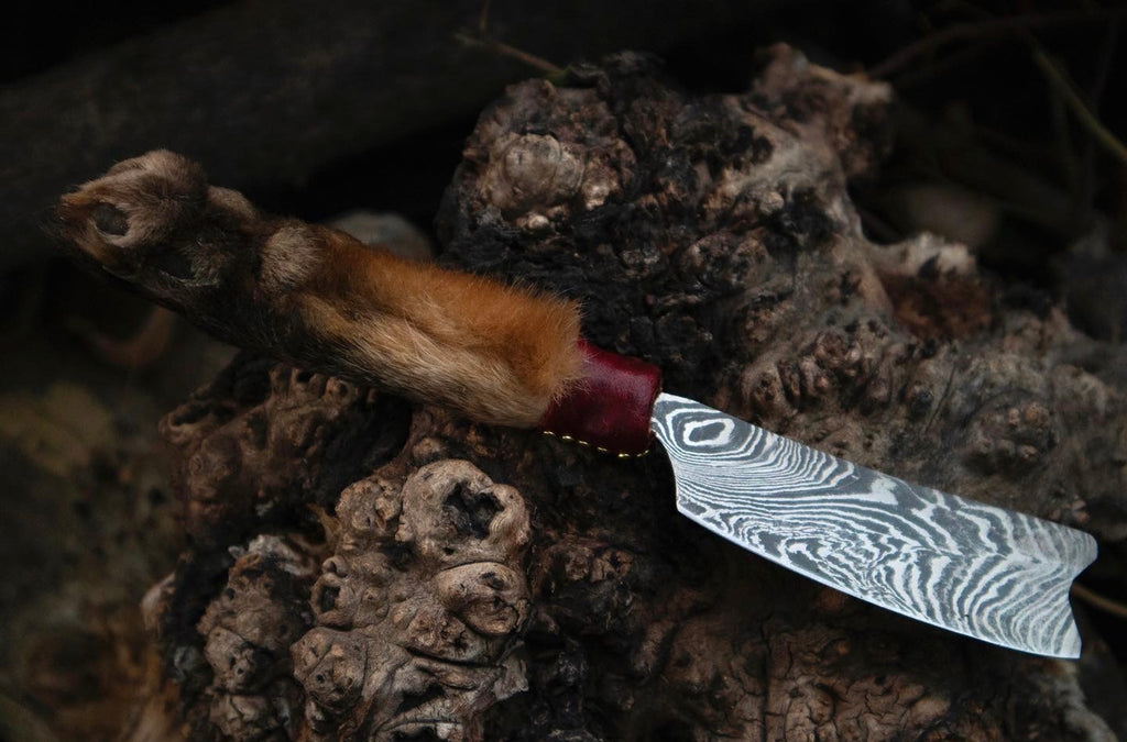 Damascus Red Fox Paw Cleaver