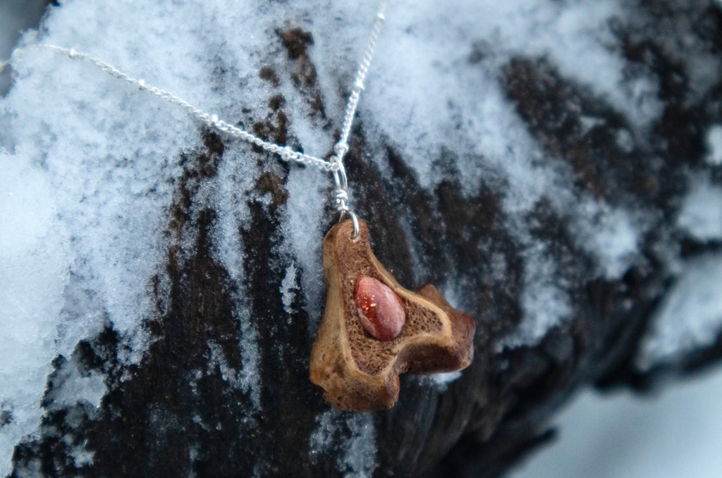 Red Fox Tibia and Sunstone Necklace