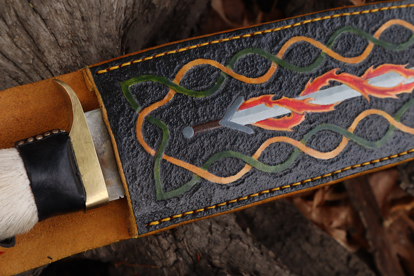 Reserved for Devyn - Damascus Gray Wolf Paw Knife with Flaming Sheath